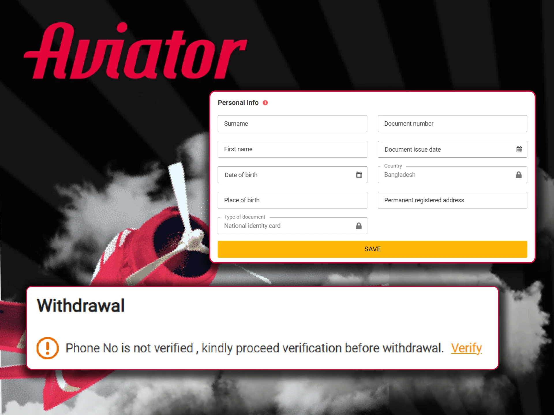 Verify your account and play Aviator.