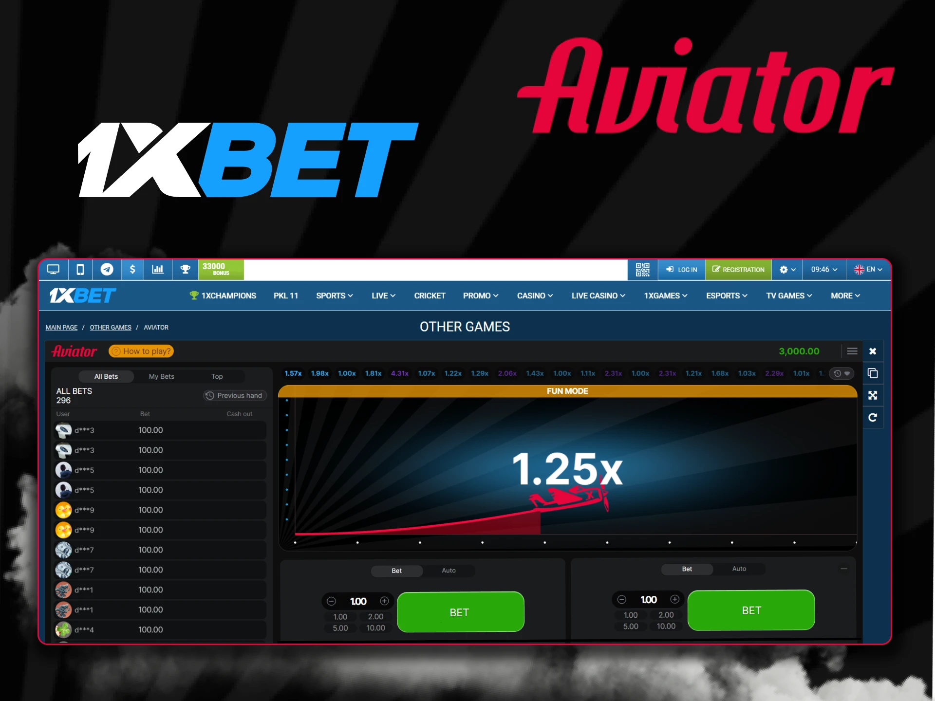 Find Aviator on the 1xBet website and start playing.