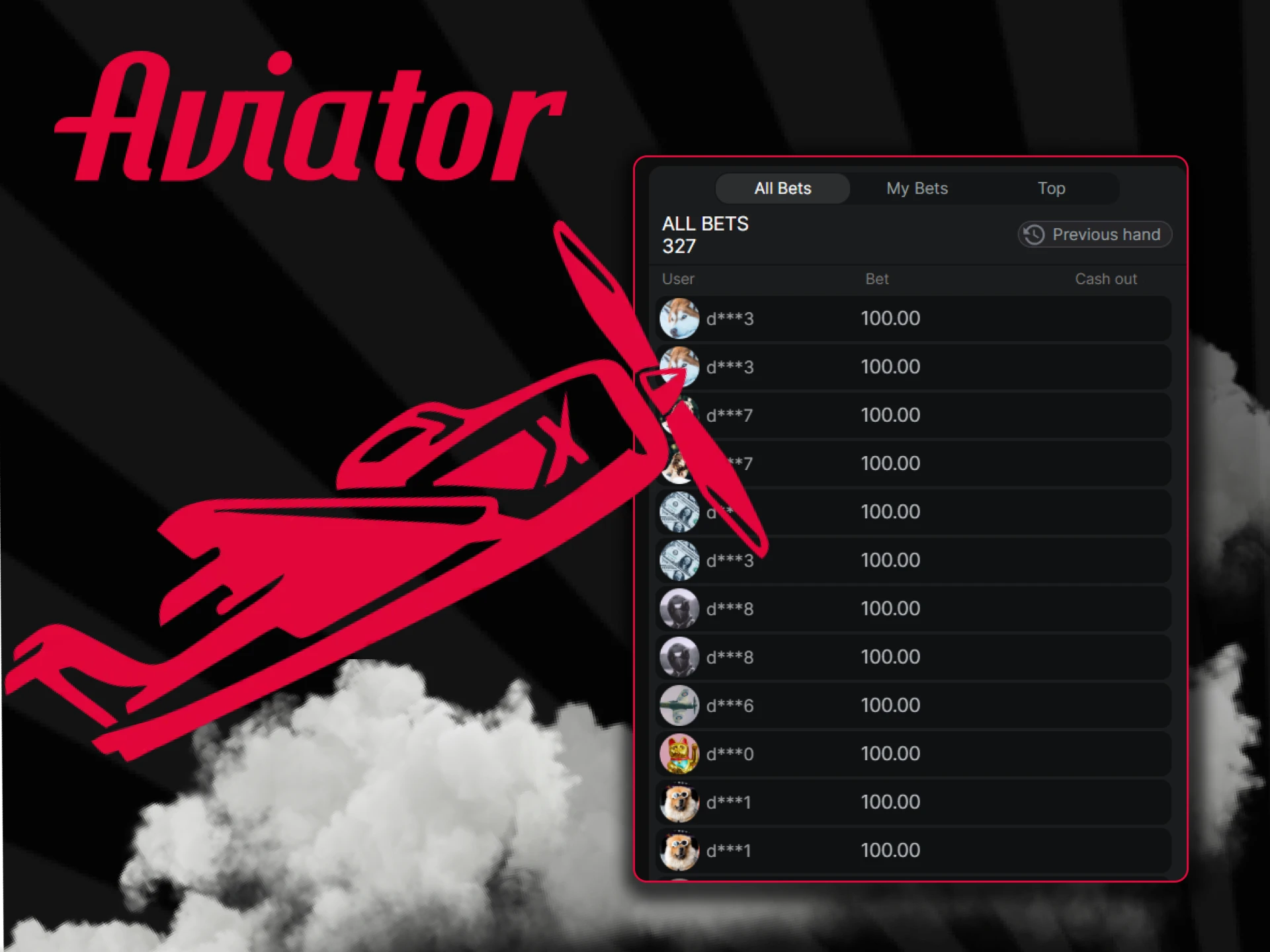 See live bets from other players in the Aviator game.