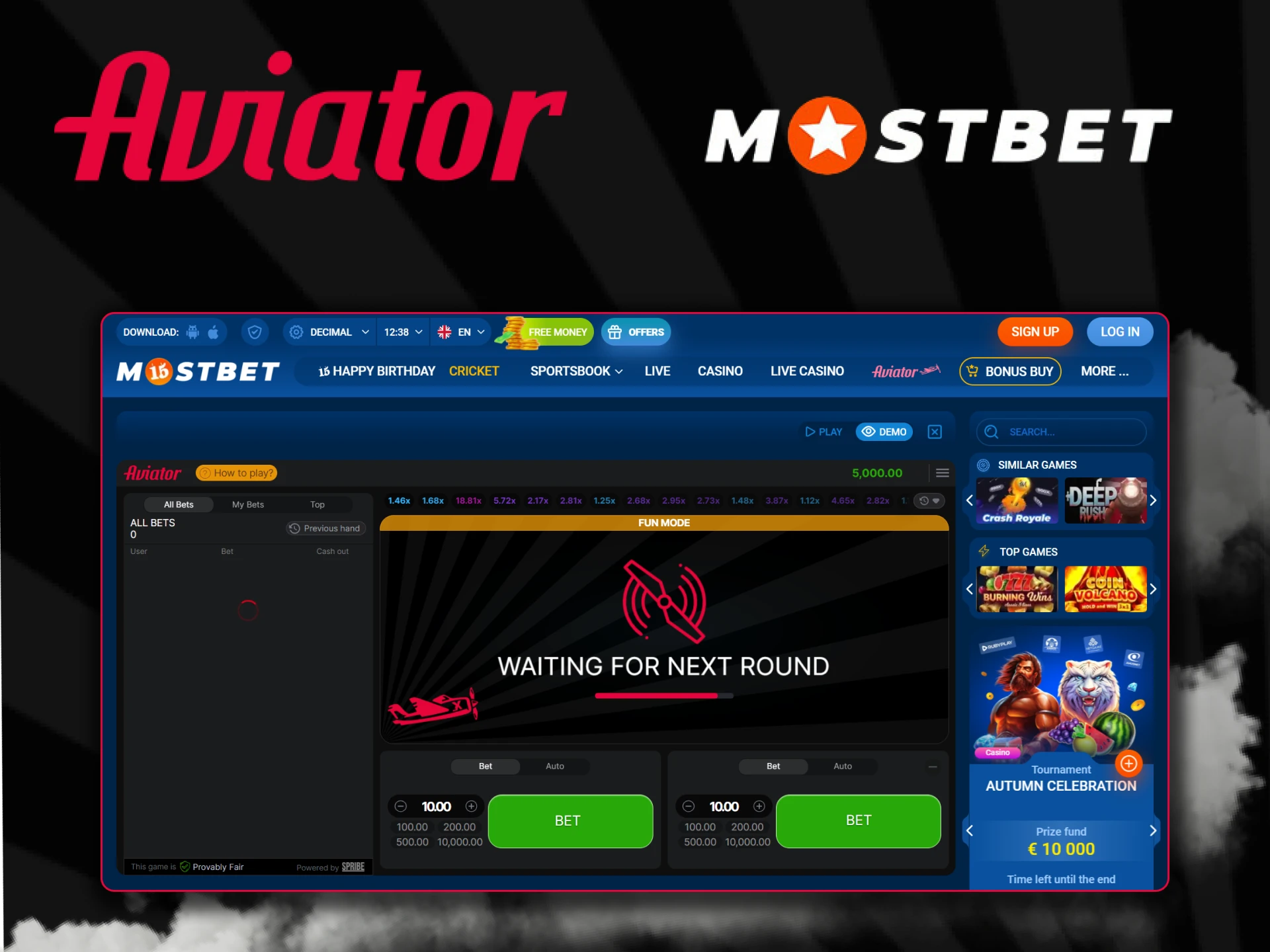 Play the Aviator demo on the Mostbet website.