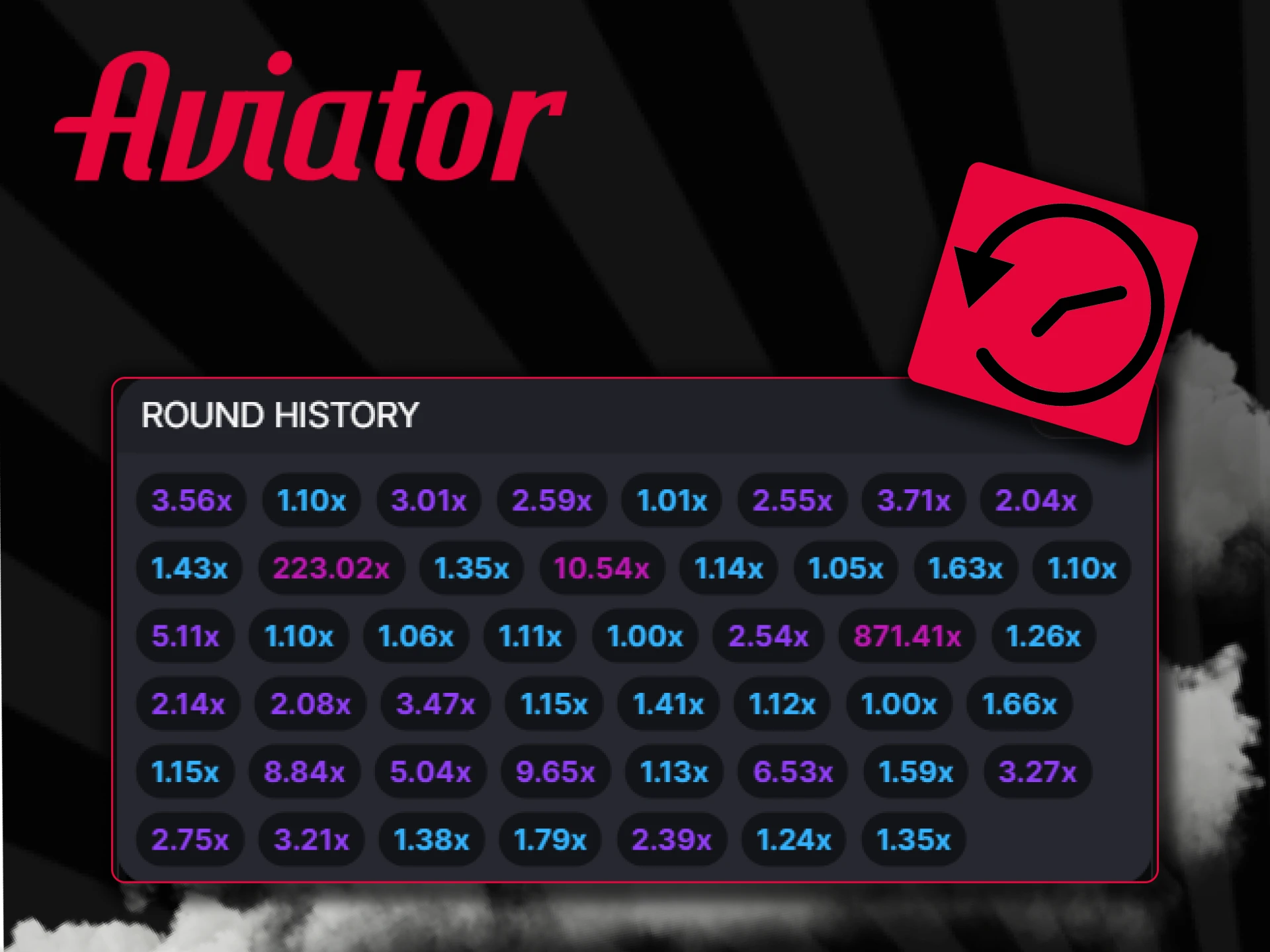 See the round history panel in the Aviator game.