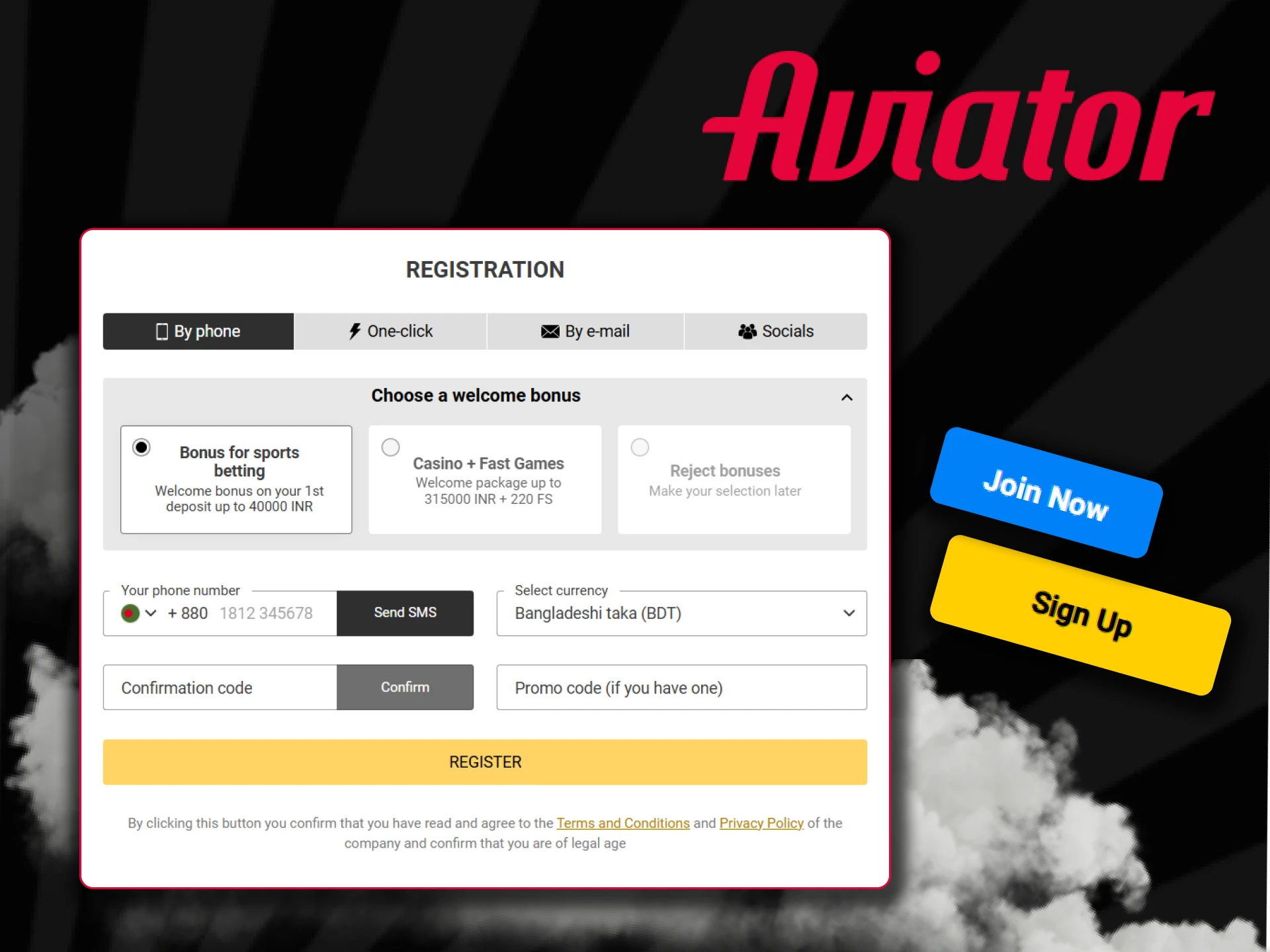 Register on the casino's website and play Aviator.