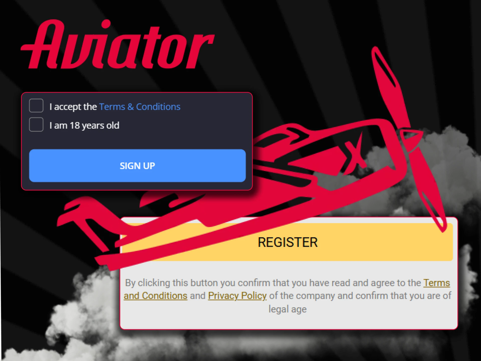 Accept the casino's terms and conditions to play Aviator.