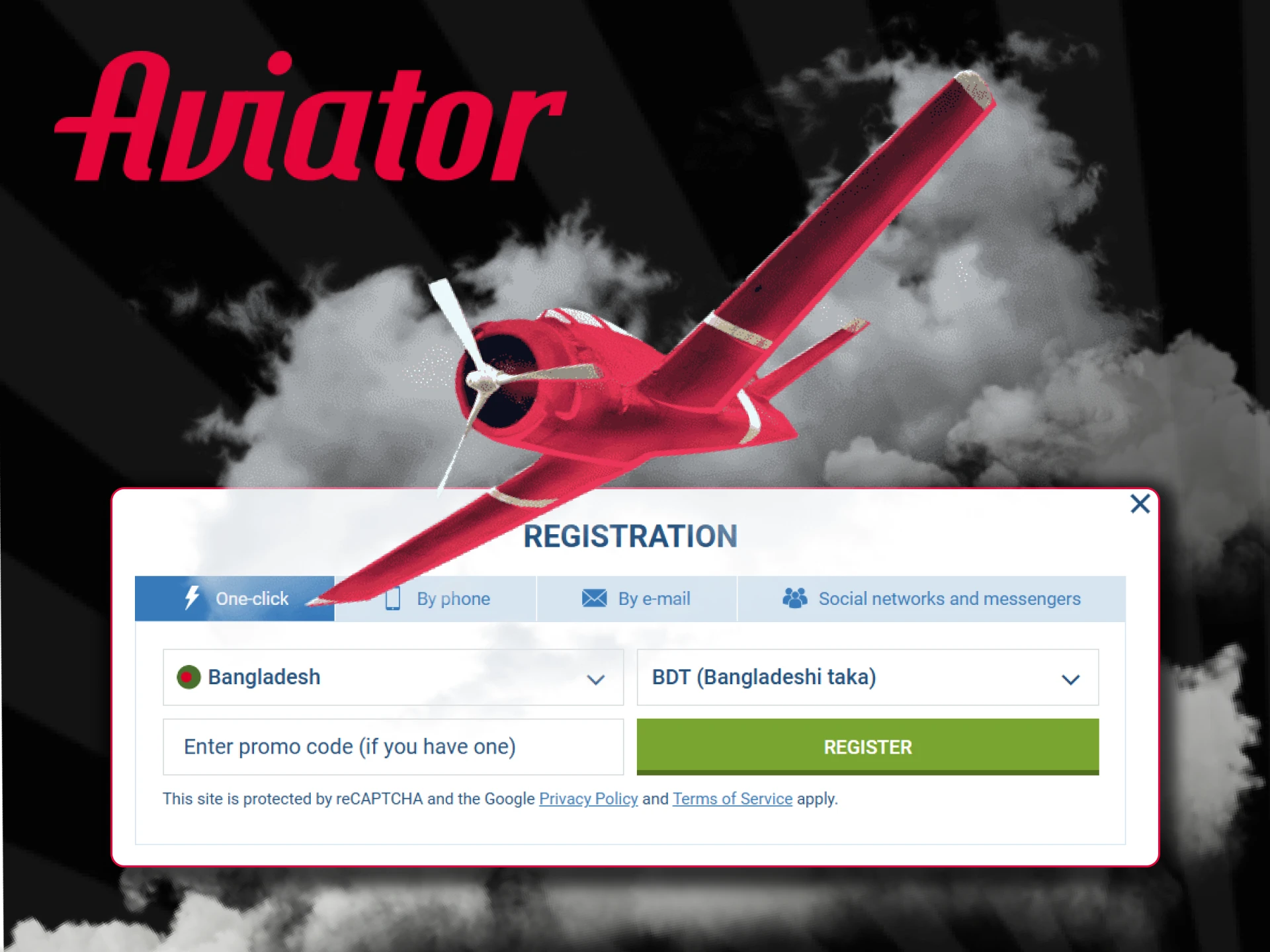 Register and verify your account to play Aviator.