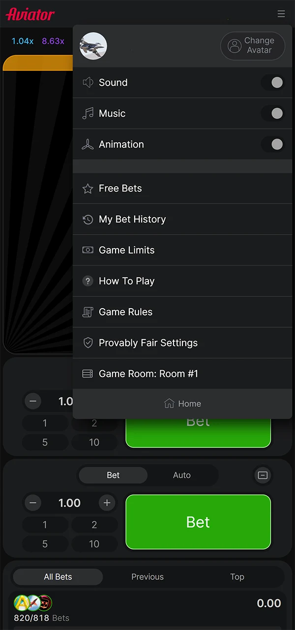 Check the account settings in the Aviator game in India.