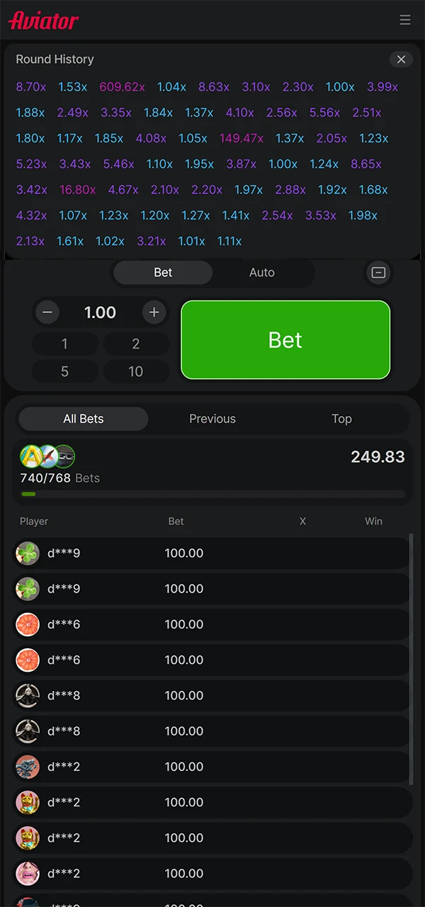 Check out the list of oddsmakers in past rounds of Aviator games in India.