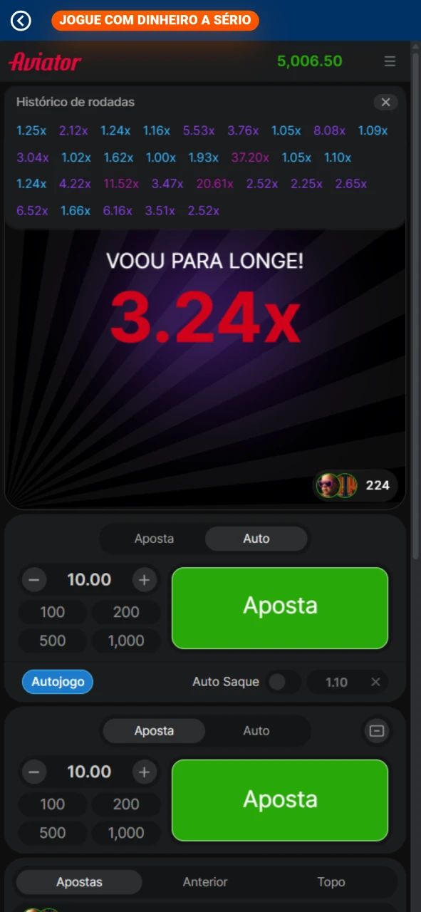 Veja o histórico das rodadas no jogo Aviator em Moçambique.