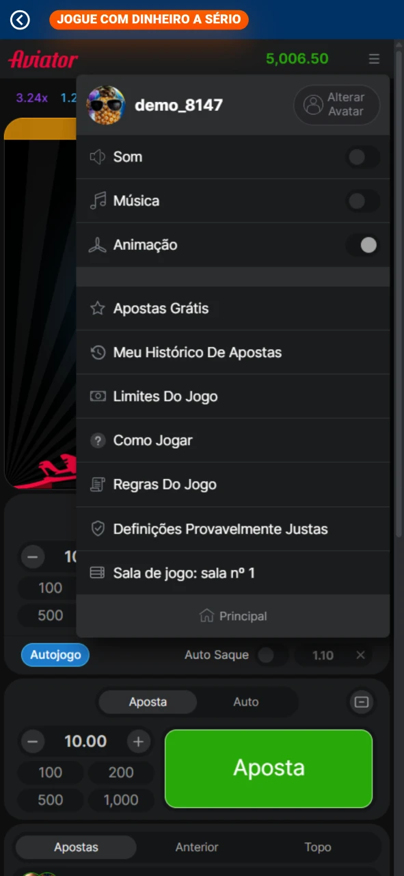 Selecione as suas configurações no jogo Aviator em Moçambique.