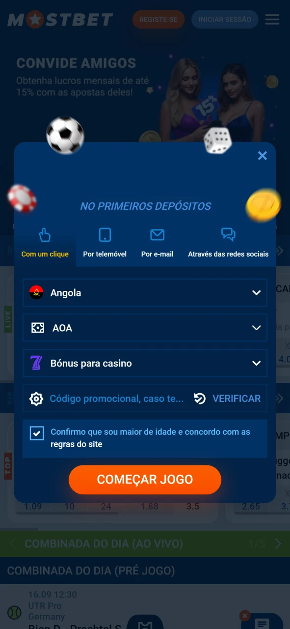 Insira o seu país e moeda para criar uma conta e jogar Aviator em Angola.