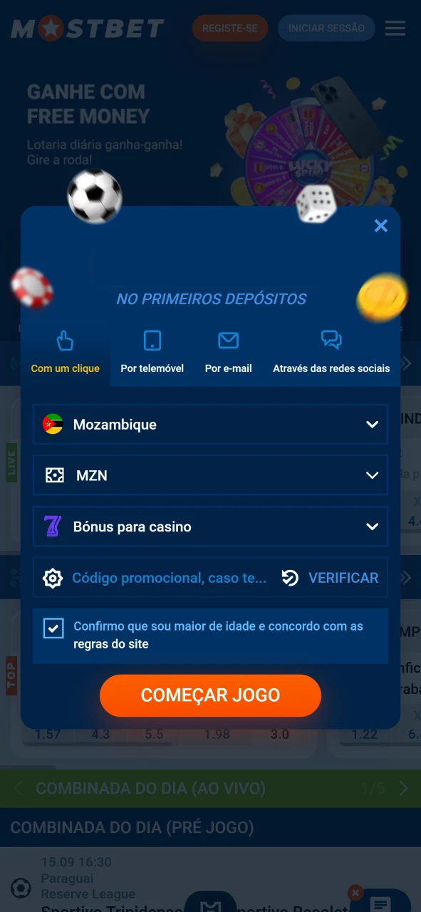 Registe-se e faça um depósito no site do casino para jogar Aviator em Moçambique.