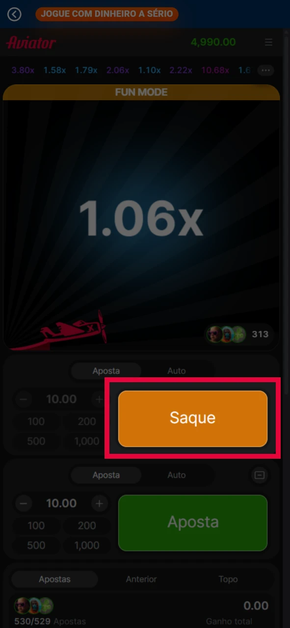 Saque os seus ganhos no Aviator em Moçambique.