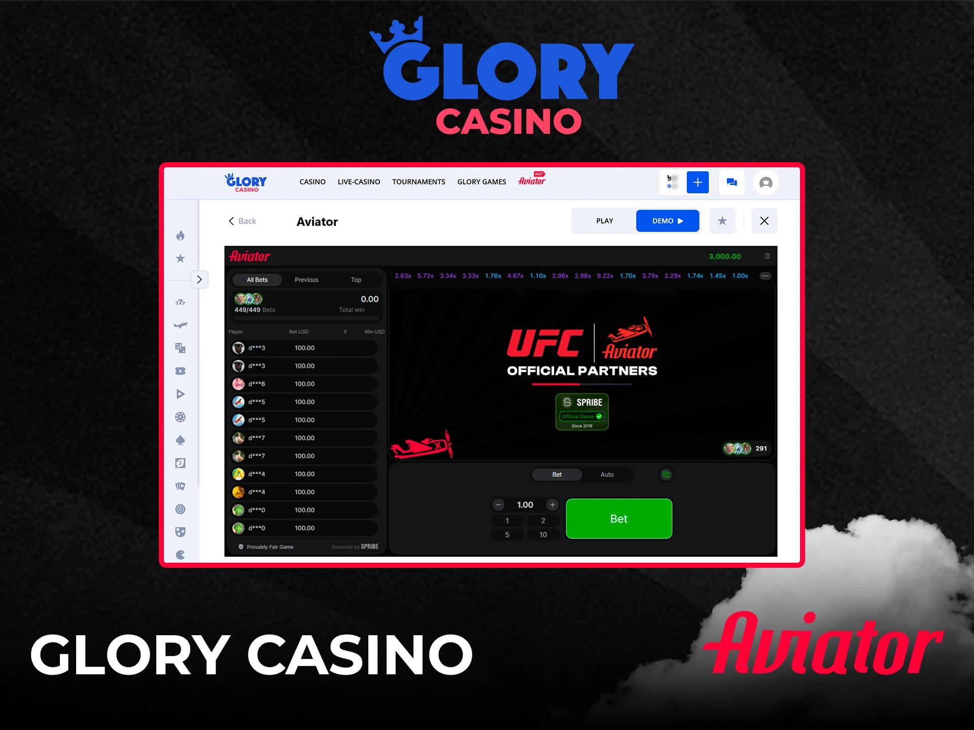 Try your hand at the Aviator game from Glory Casino in Tanzania.