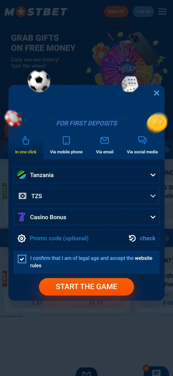 Enter your details to register and start playing Aviator in Tanzania.