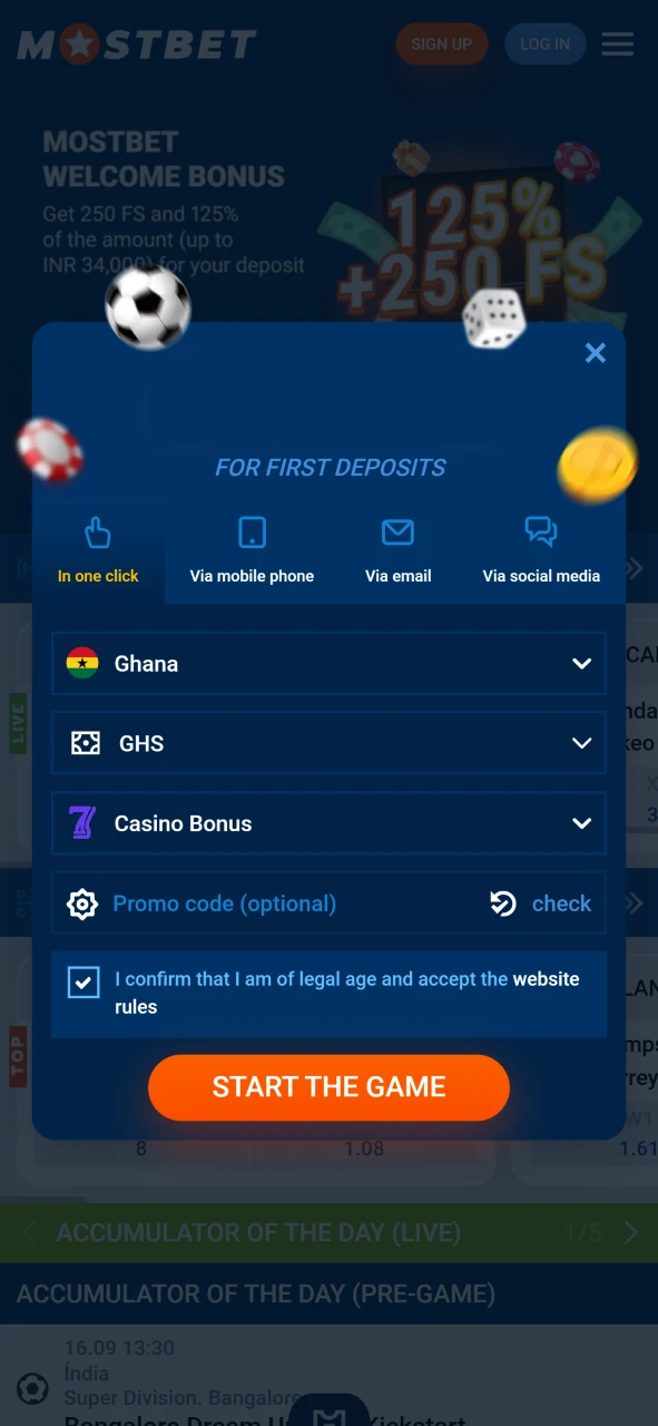 Select your registration method, country, currency, and create an account to play the Aviator game in Ghana.