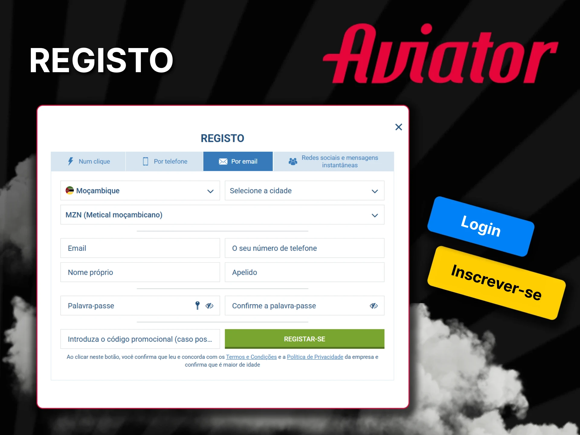Registe-se para jogar o jogo Aviator.