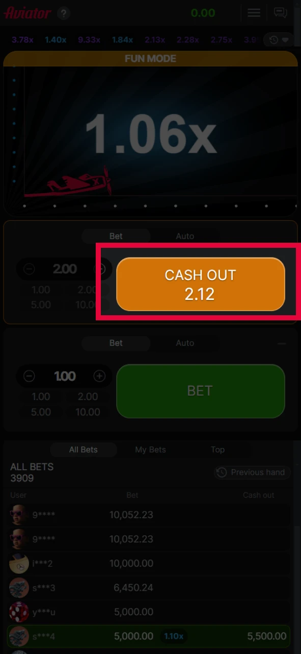 Cash out your winnings in Aviator in South Africa.