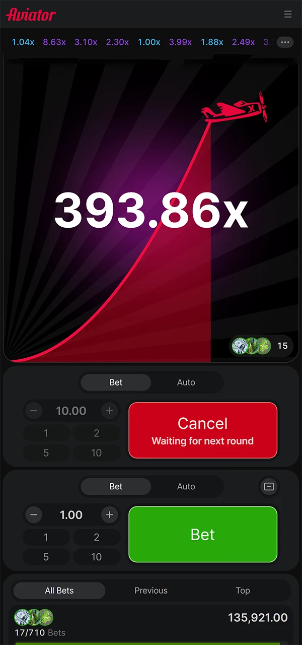 Place a bet to multiply your winnings in the next round of the Aviator game in South Africa.